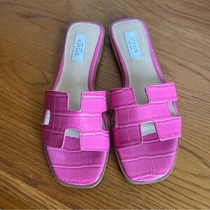 NWOT Steven New York Hanna Croc Embossed Faux Leather Sandals Hot Pink Size 7.5